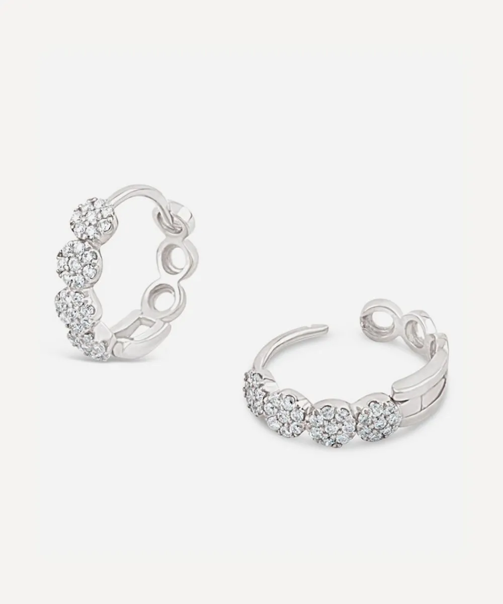 Dinny Hall Earrings^9ct White Gold Shuga Pavé Diamond Huggie Hoop Earrings