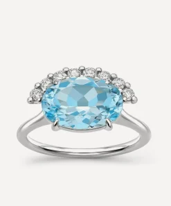 Dinny Hall Rings^9ct White Gold Sky Blue Topaz and Created Diamond Ring