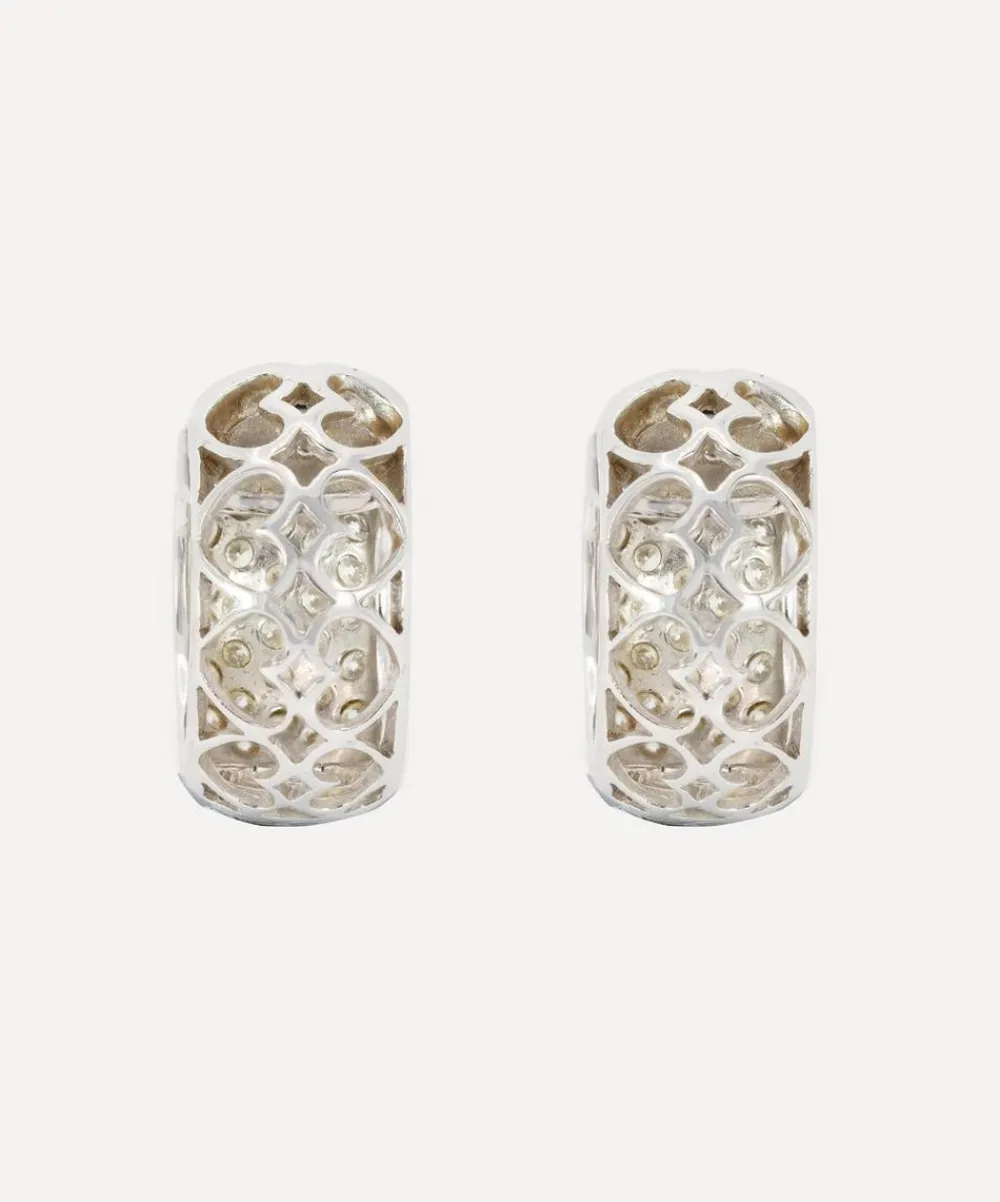 Kojis Earrings|Earrings^18ct White Gold Vintage Diamond Huggie Hoop Earrings