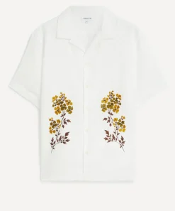 Liberty Shirts^Cuban Collar Hemp Shirt With Embroidery