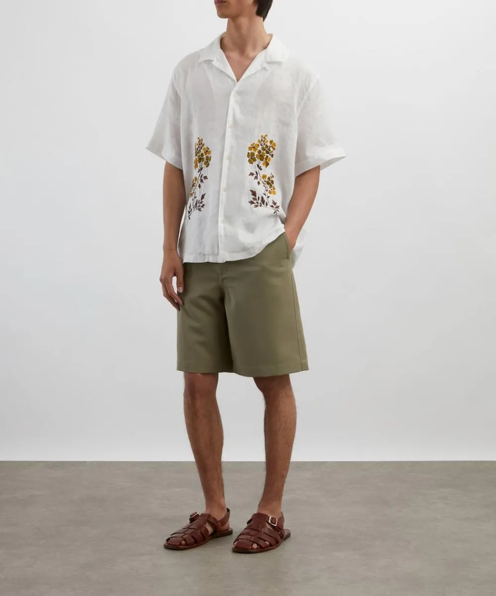 Liberty Shirts^Cuban Collar Hemp Shirt With Embroidery