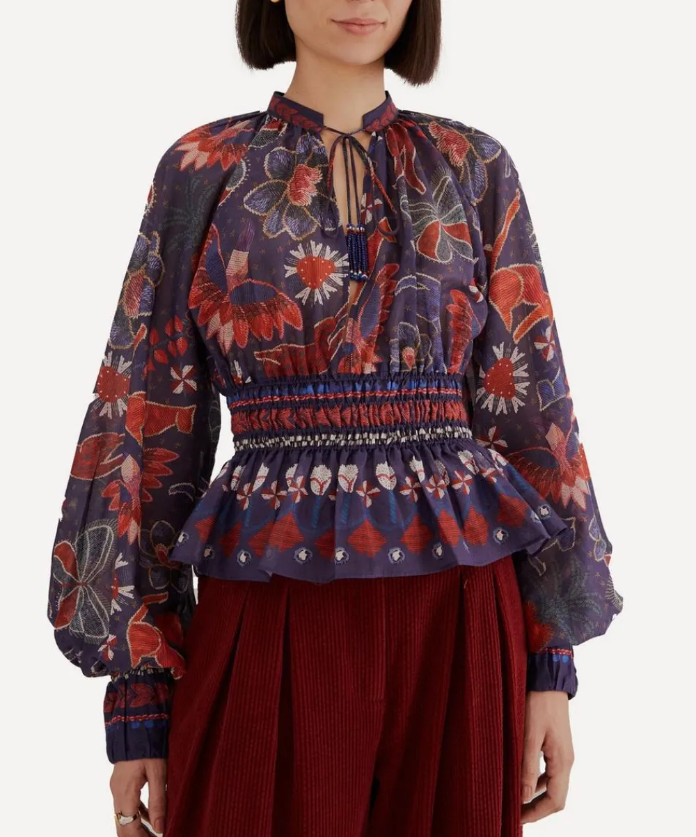 FARM Rio Tops^Dark Blue Tropical Shine V-Neck Blouse