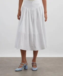 Peachy Den Skirts^Deba Seersucker Porcelain Midi Skirt