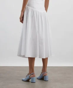 Peachy Den Skirts^Deba Seersucker Porcelain Midi Skirt