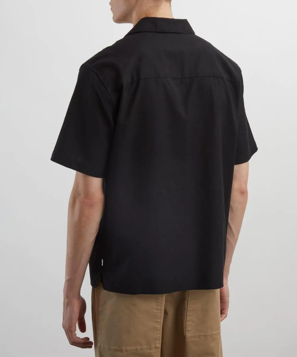 Wax London Shirts^Didcot Black and Ecru Abstract Applique Short-Sleeve Shirt