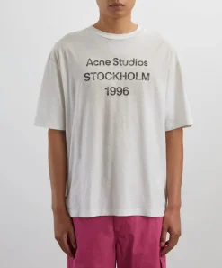 Acne Studios Tops^Dusty White Relaxed Short-Sleeve Logo T-Shirt