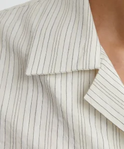 Paul Smith Shirts^Ecru Cotton-Linen Textured Stripe Short-Sleeve Shirt
