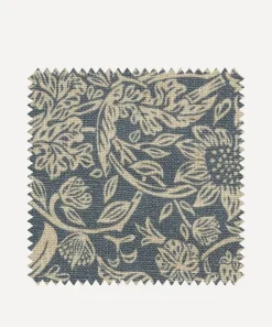 Liberty Interiors Furnishing Fabrics^Fabric Swatch - Strawberry Meadowfield Ladbroke Linen in Lapis