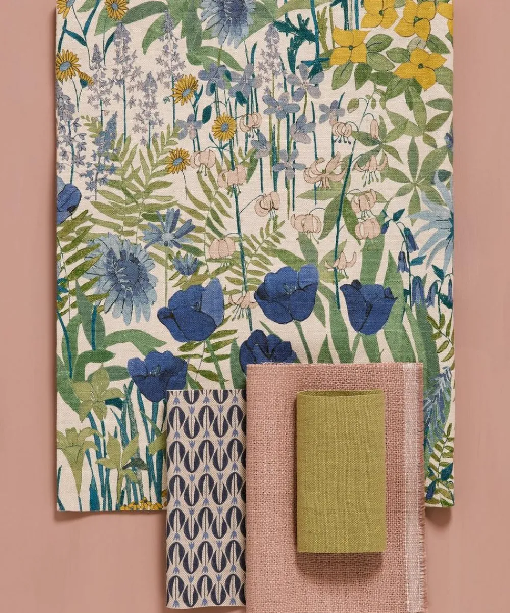 Liberty Interiors Furnishing Fabrics|Furnishing Fabrics^Faria Flowers Wycombe Linen in Lapis