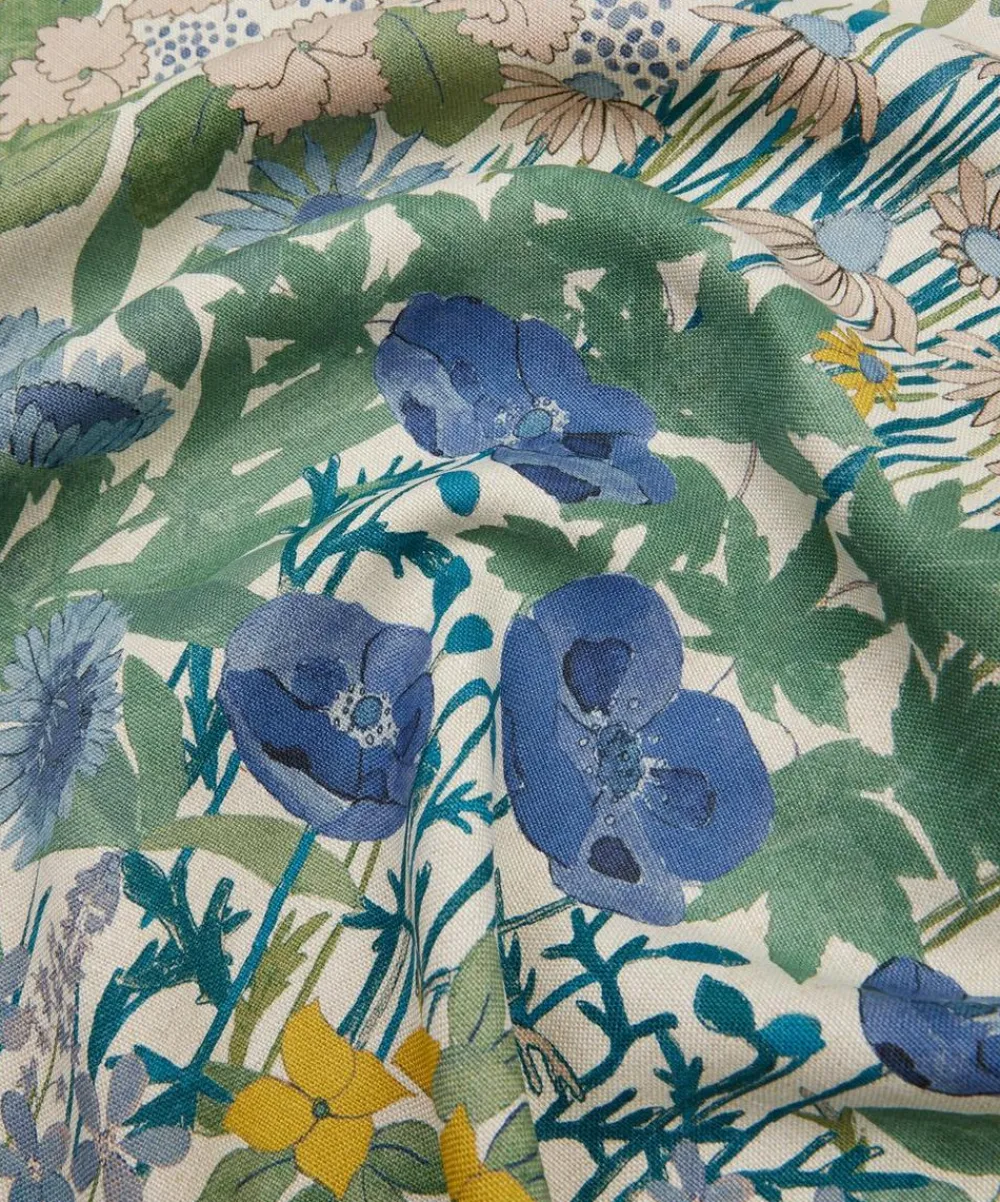 Liberty Interiors Furnishing Fabrics|Furnishing Fabrics^Faria Flowers Wycombe Linen in Lapis