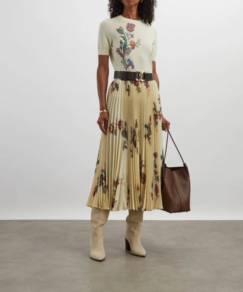 Etro Skirts^Floral Pleated Sable Midi Skirt