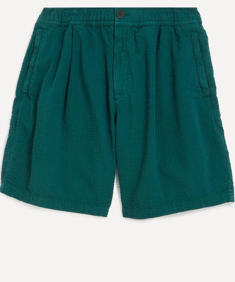 Wax London Shorts^Fuller Forest Green Cotton Seersucker Shorts