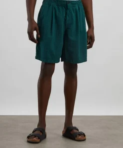 Wax London Shorts^Fuller Forest Green Cotton Seersucker Shorts