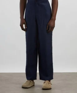 Wax London Trousers^Glencoe Navy Two-Tone Linen Trousers