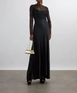 Alberta Ferretti Dresses^Glossy Satin and Lace Long Dress