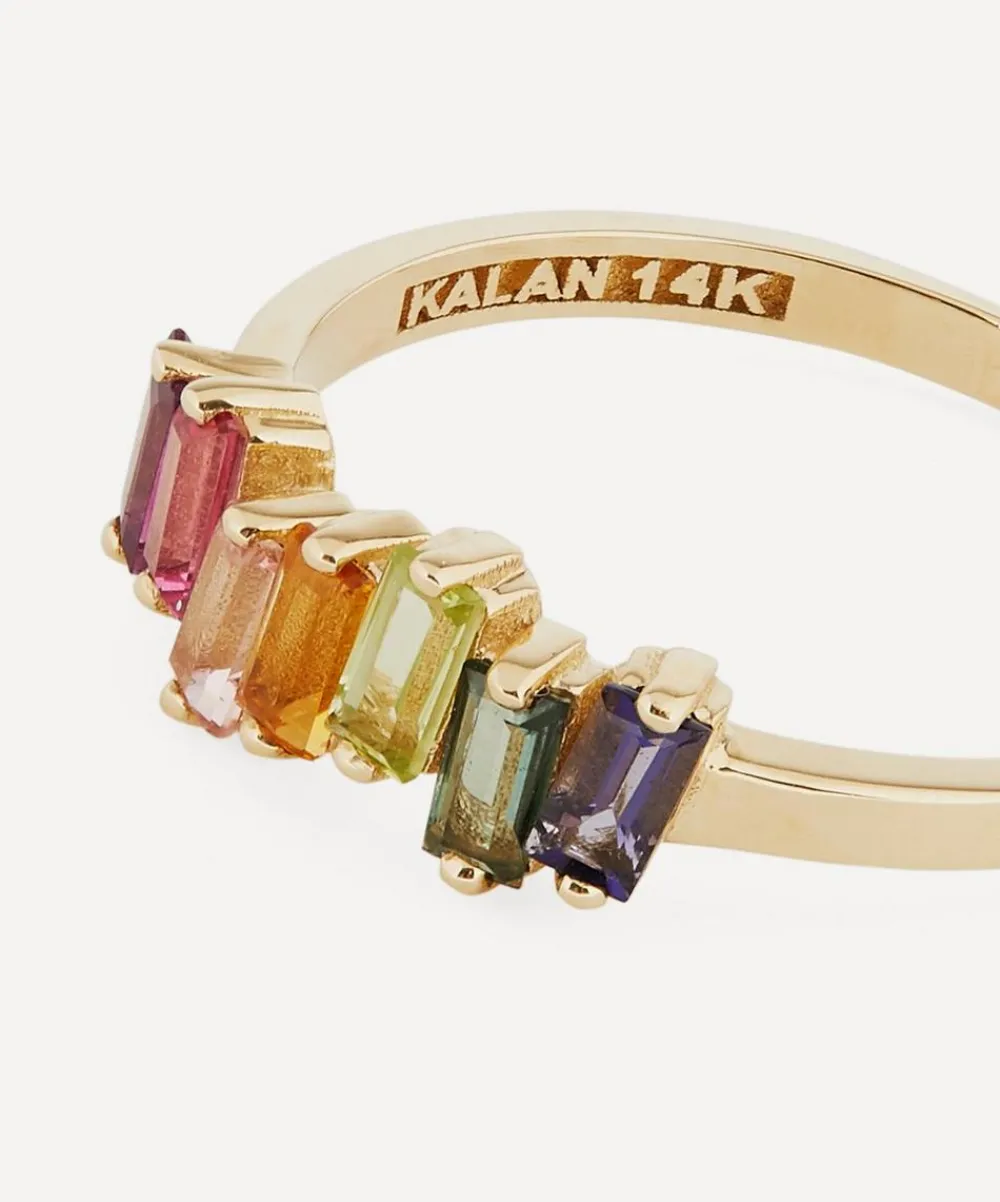 Suzanne Kalan Rings|Rings^Gold Multi-Stone Uneven Rainbow Baguette Ring