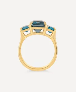 Dinny Hall Rings^Gold Plated Vermeil Silver Trinny Trilogy Blue Topaz Ring