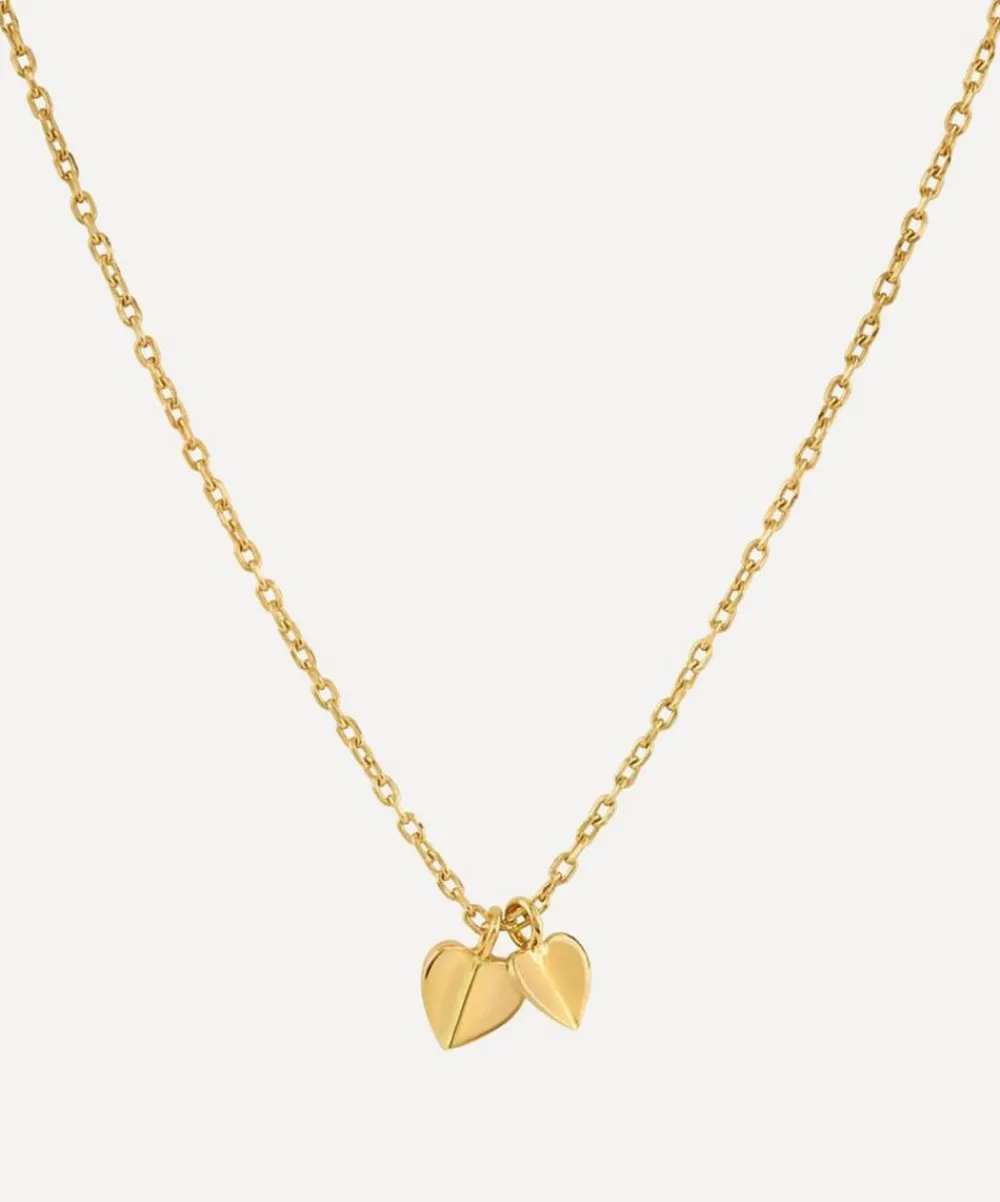 Dinny Hall Necklaces^Gold Plated Vermeil Silver Bijou Folded Heart Duo Pendant Necklace