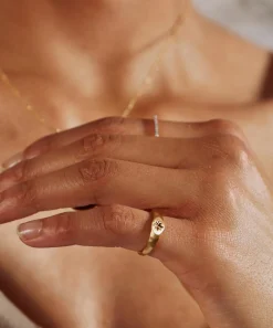 Monica Vinader Rings^Gold Plated Vermeil Silver Guiding Star Signet Ring