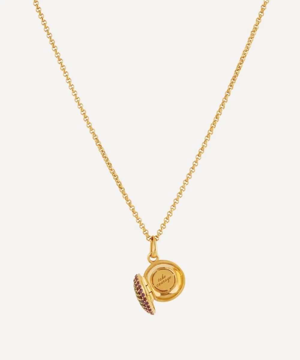 Dinny Hall Necklaces^Gold Plated Vermeil Silver Suffragette Pavé Gemstone Locket Necklace