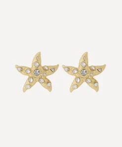 Kenneth Jay Lane Earrings^Gold-Plated Crystal Starfish Clip-On Earrings