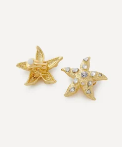 Kenneth Jay Lane Earrings^Gold-Plated Crystal Starfish Clip-On Earrings