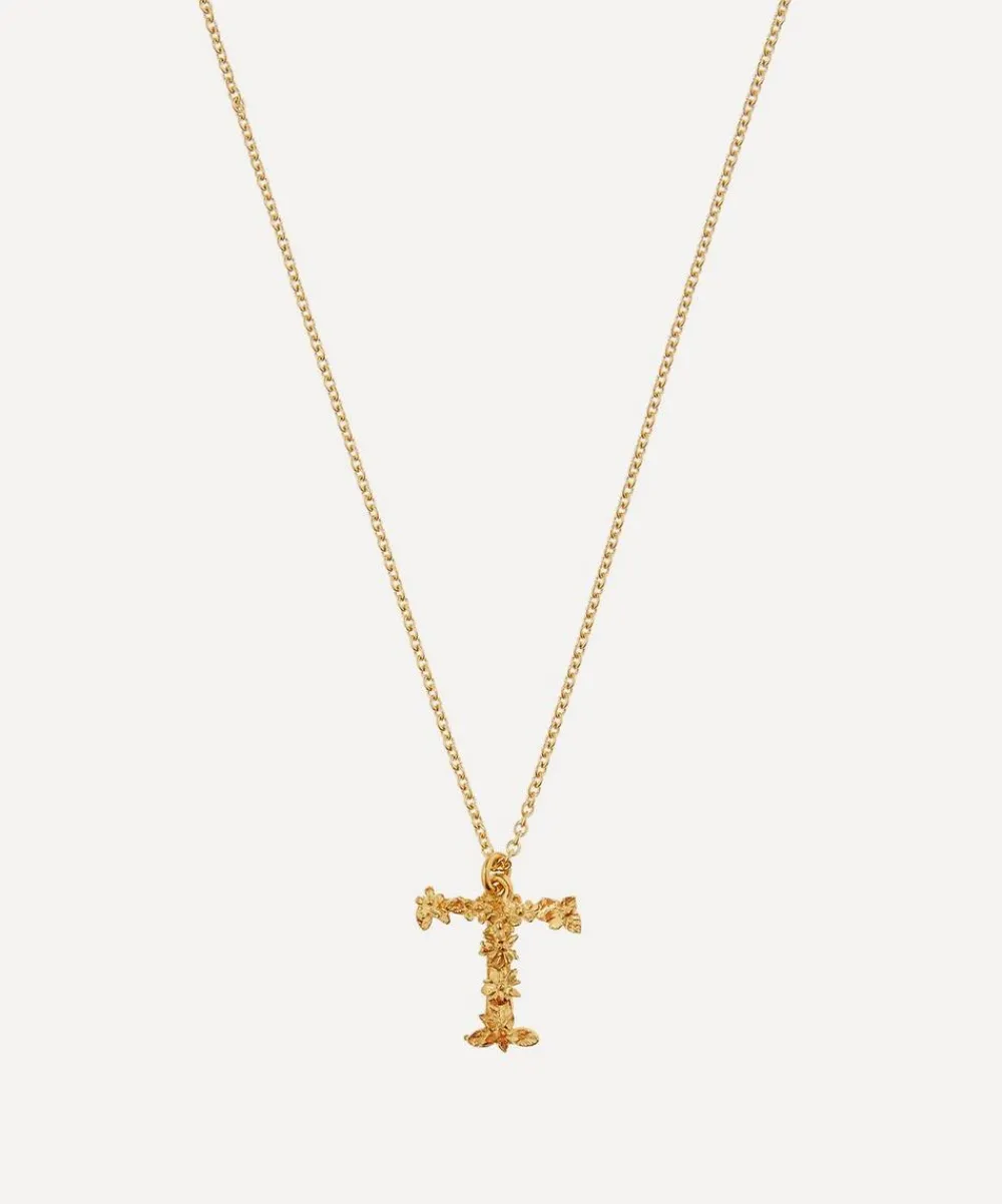 Alex Monroe Necklaces^Gold-Plated Floral Letter T Alphabet Necklace