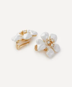 Kenneth Jay Lane Earrings^Gold-Plated Pearl Flower Clip-On Earrings