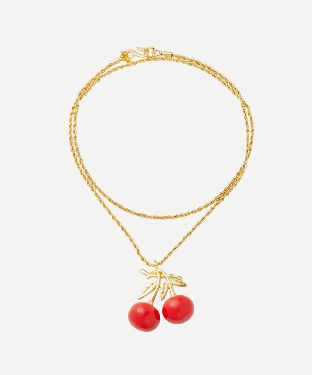 Kenneth Jay Lane Necklaces^Gold-Plated Rope Chain and Cherry Pendant Necklace