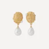 Kenneth Jay Lane Earrings^Gold-Plated Seashell Pearl Drop Clip-On Earrings