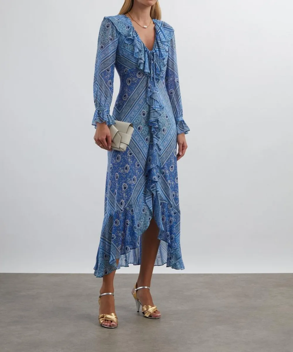 RIXO Dresses^Gracie Boho Scarf Blue Midi Dress