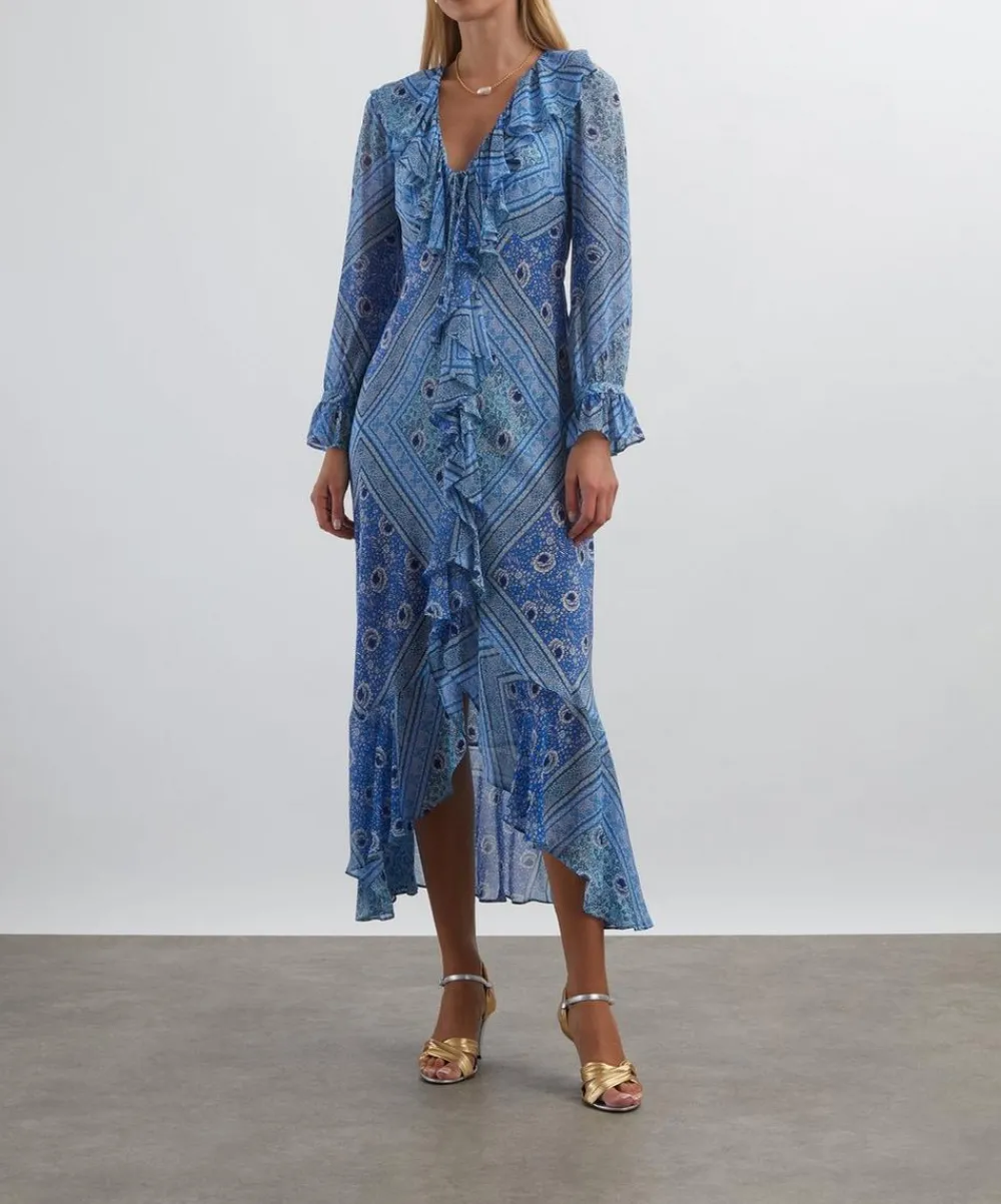 RIXO Dresses^Gracie Boho Scarf Blue Midi Dress
