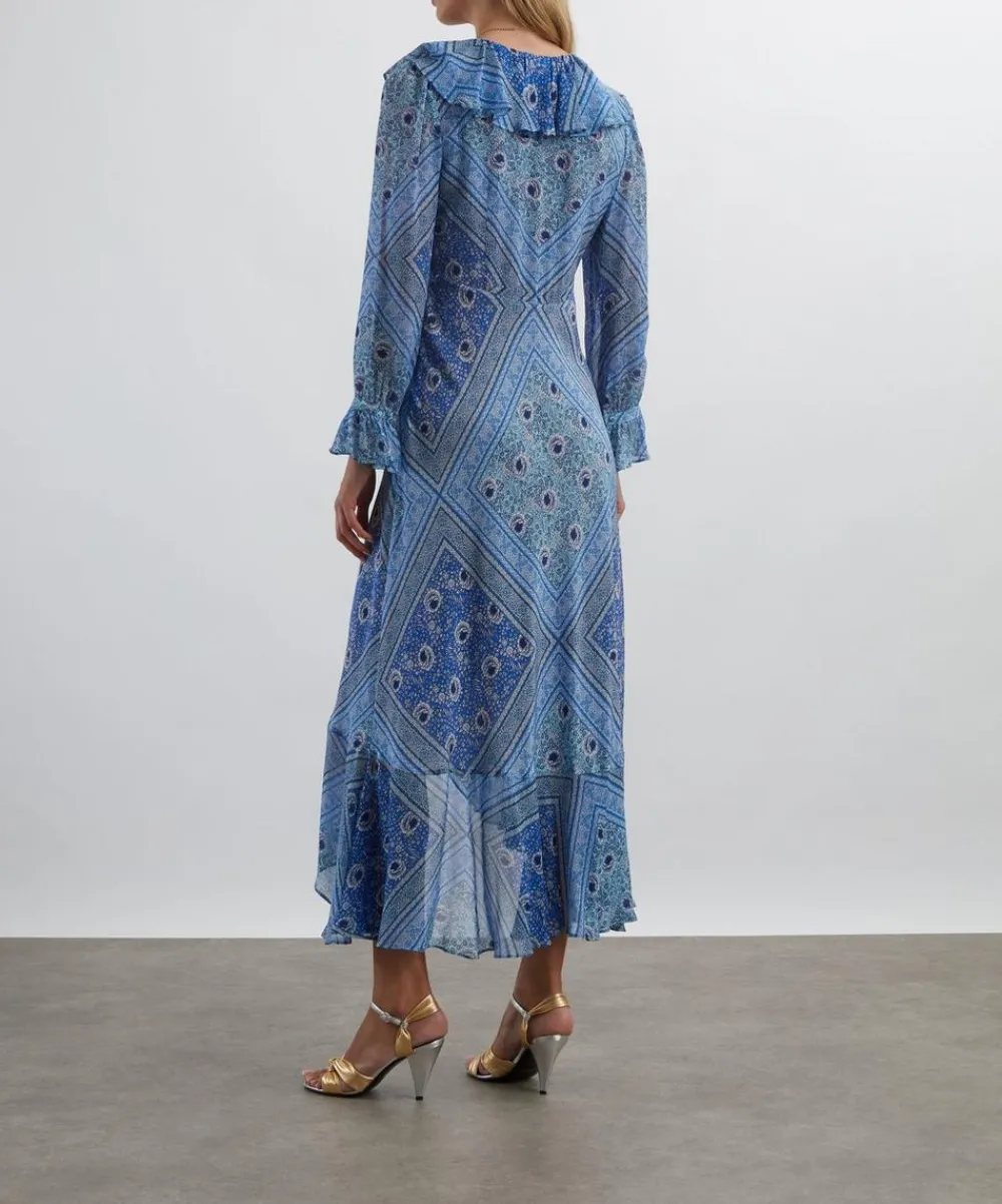 RIXO Dresses^Gracie Boho Scarf Blue Midi Dress
