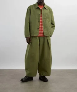 YMC Trousers^Green Deadbeat Cotton-Linen Trousers
