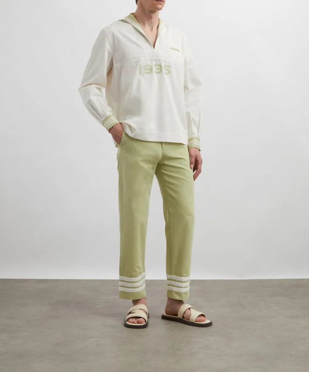 Bode Trousers^Green-Cream Tri-Stripe Trousers
