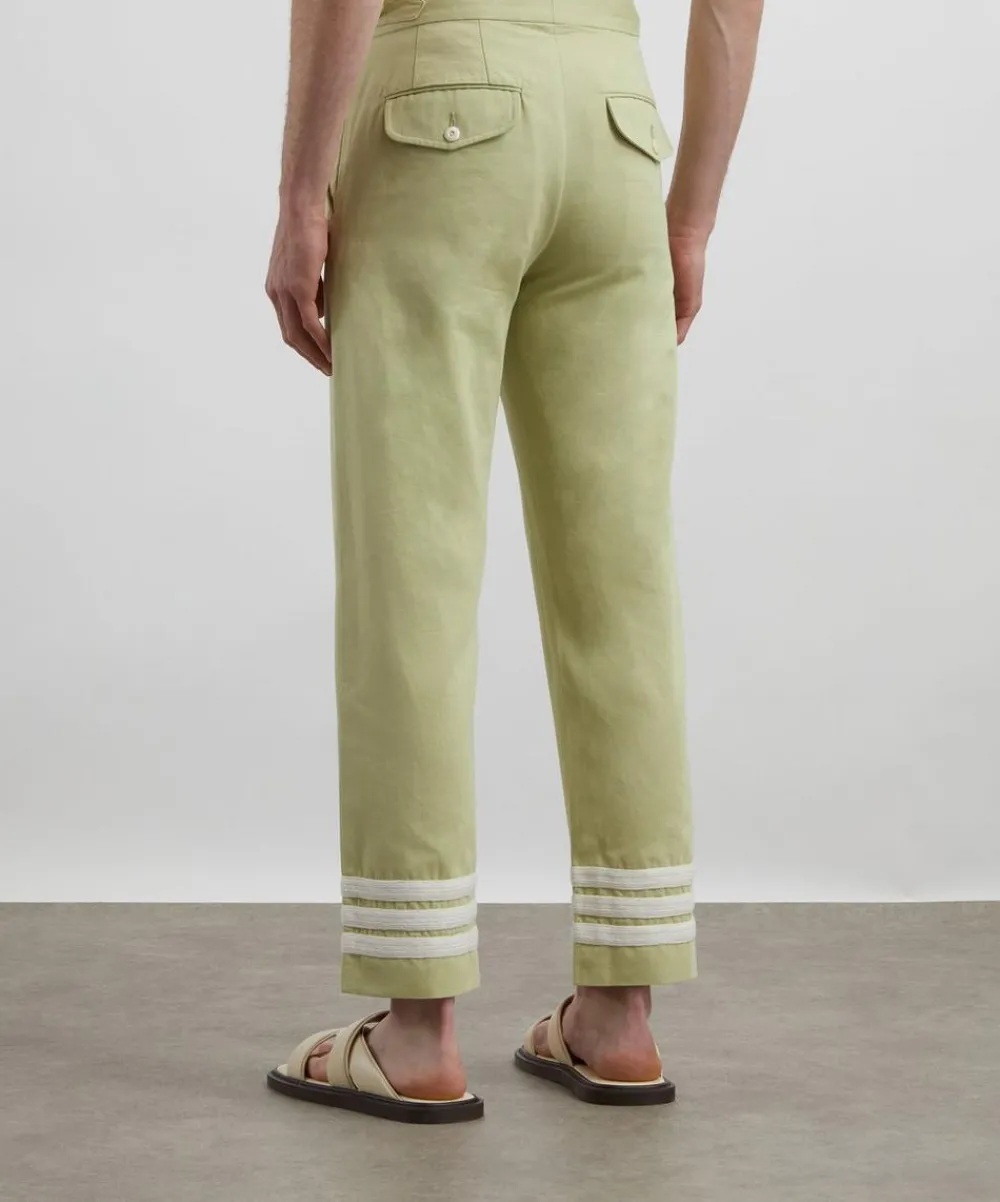 Bode Trousers^Green-Cream Tri-Stripe Trousers
