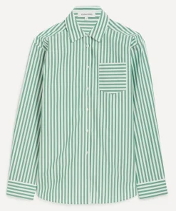 Solid & Striped Tops^Green-White Stripe Avril Button-Down Shirt