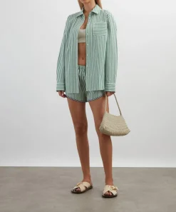 Solid & Striped Tops^Green-White Stripe Avril Button-Down Shirt