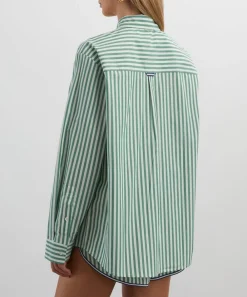 Solid & Striped Tops^Green-White Stripe Avril Button-Down Shirt