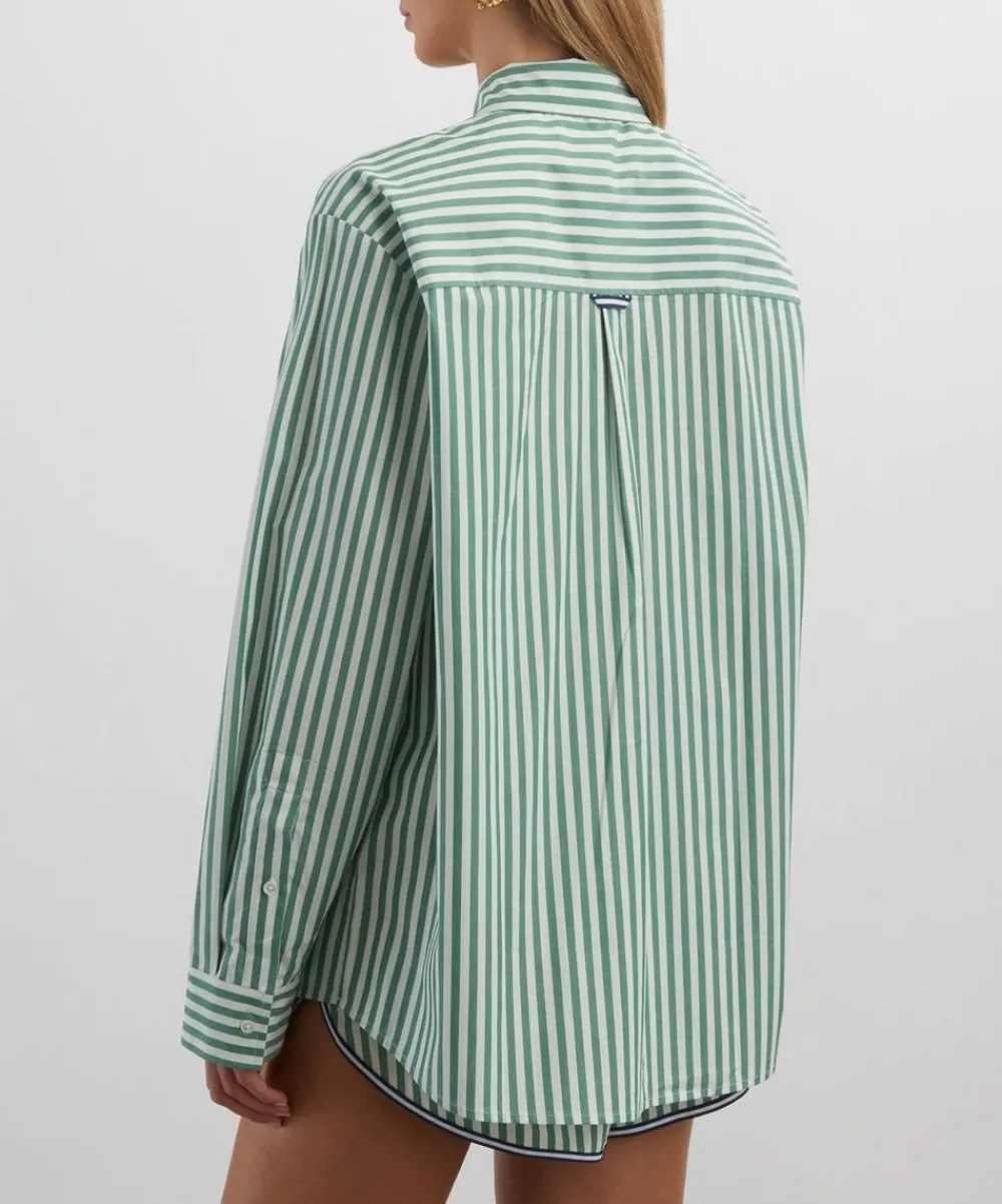 Solid & Striped Tops^Green-White Stripe Avril Button-Down Shirt