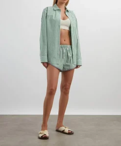 Solid & Striped Trousers & Shorts^Green-White Stripe Lester Shorts