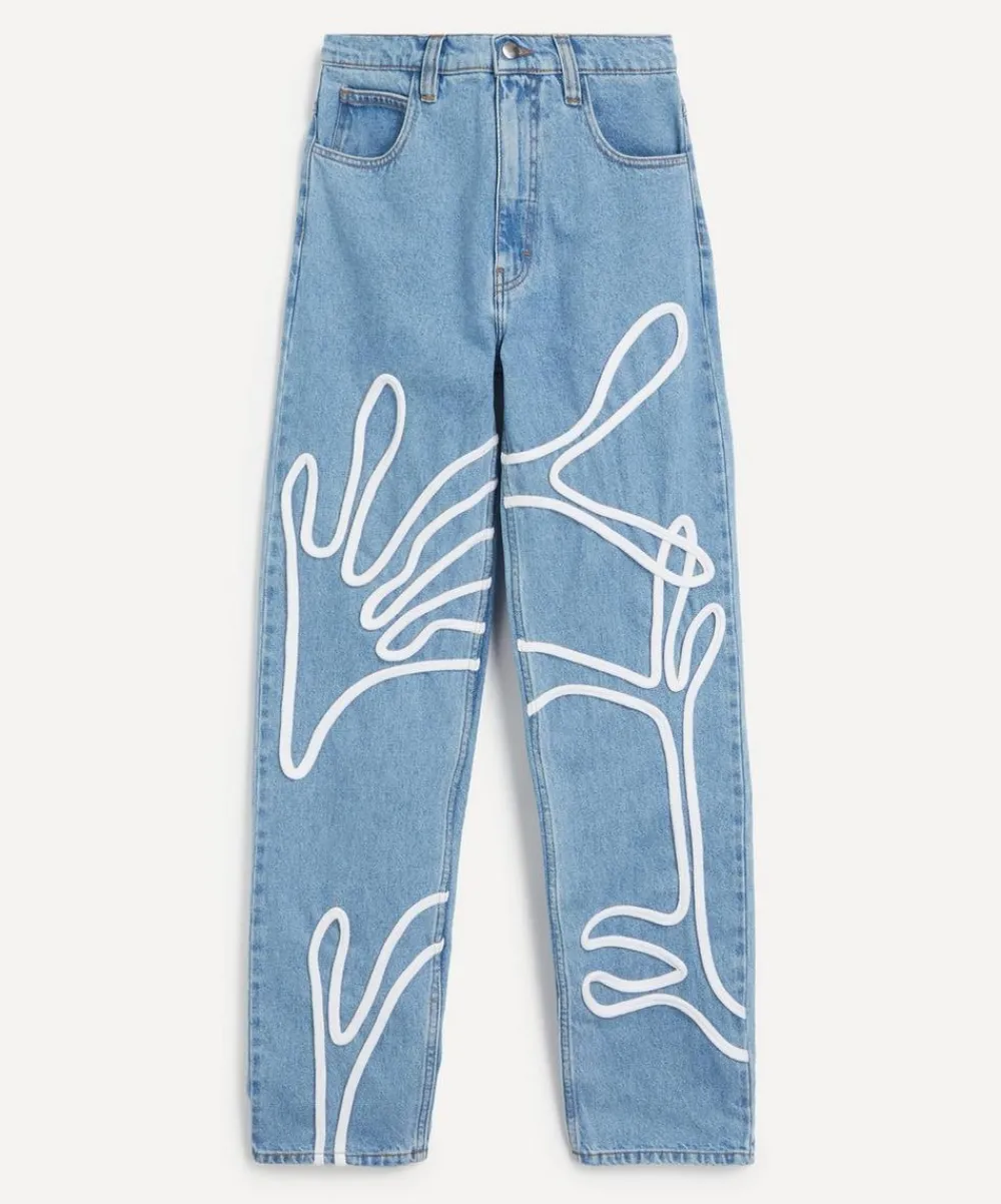 FANFARE Jeans^High Waisted Mum Fit Floral Trim Jeans
