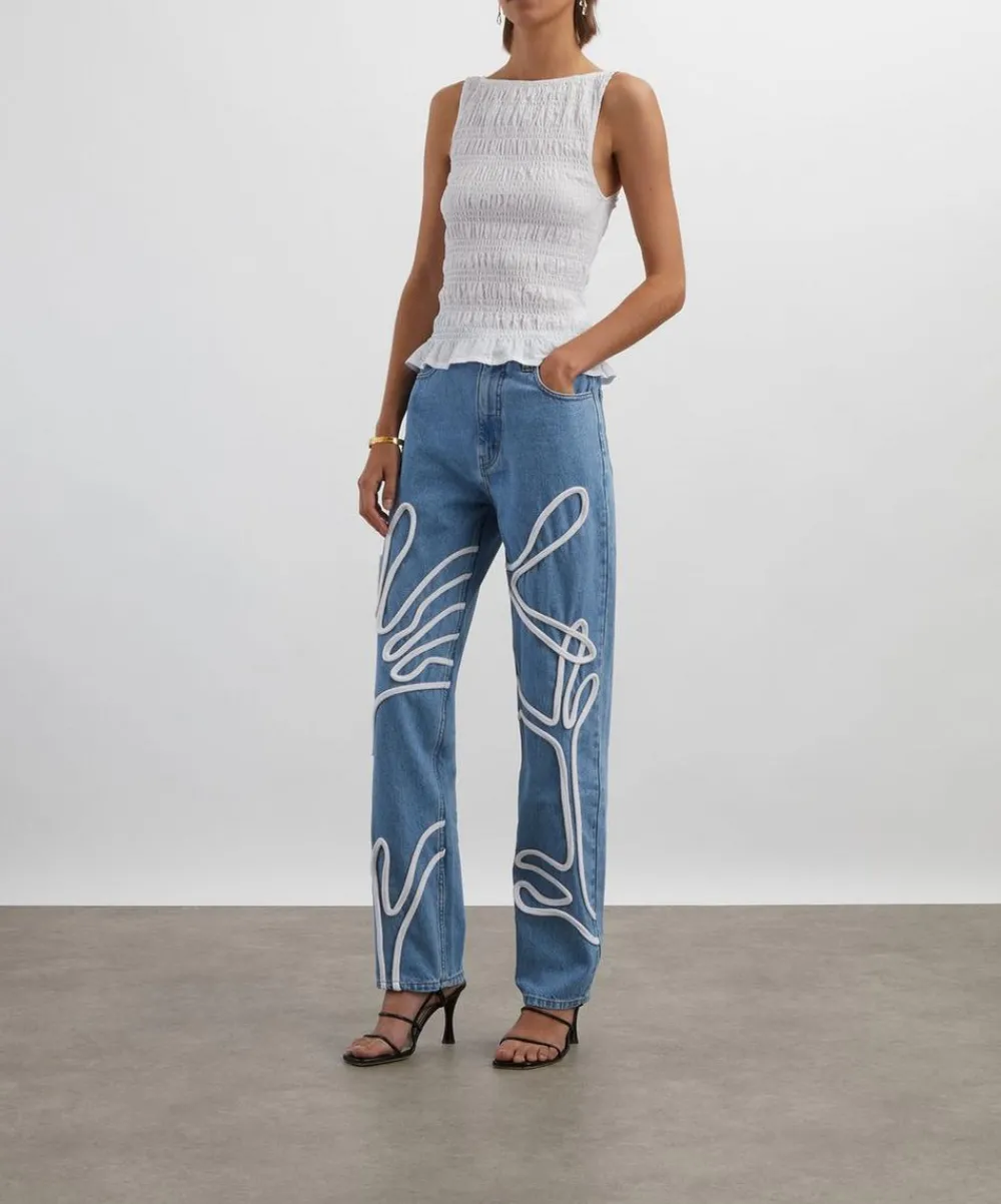 FANFARE Jeans^High Waisted Mum Fit Floral Trim Jeans