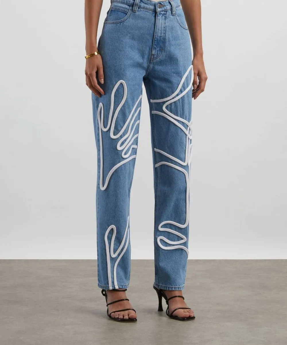 FANFARE Jeans^High Waisted Mum Fit Floral Trim Jeans