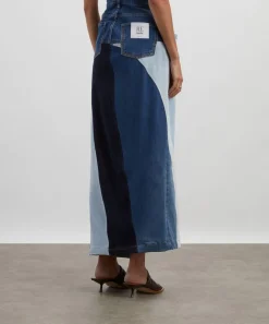 FANFARE Skirts^High Waisted Upcycled Patchwork Denim Long Skirt with Slit
