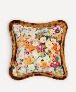 House of Hackney Cushions^Hollyhocks Medium Velvet Fringed Cushion