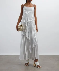 Georgia Hardinge Dresses^Ivory Torrent Pleated Floor-Length Dress