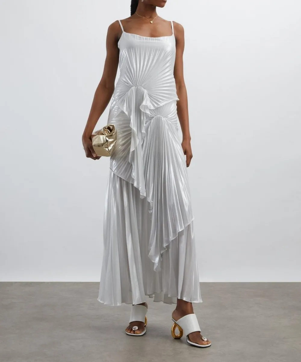Georgia Hardinge Dresses^Ivory Torrent Pleated Floor-Length Dress
