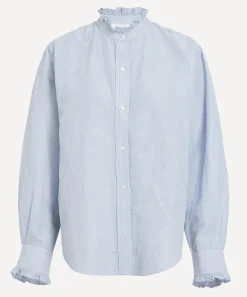 Mondo Corsini Tops^Jo Blue-White Pinstripe Linen Weave Blouse