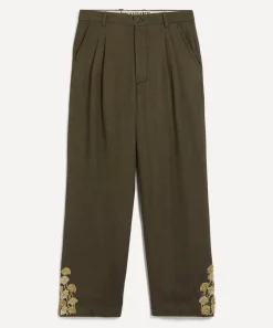 Kartik Research Trousers^Khaki Double Pleat Hand-Embroidered Trousers